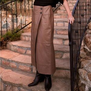Cleobella Leather Midi Skirt with Slit
